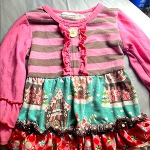 Pink and Brown Long Sleeve Tee with Ruffled Details